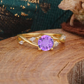 Vintage Round Cut Twisted Band Amethyst Ring for Women
